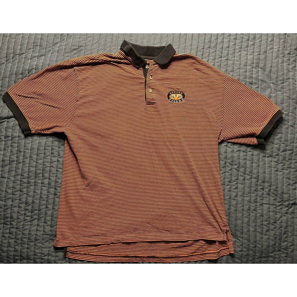 Premium Divots Auburn Tigers Polo Shirt Men's XL Blue Orange Stripe Short Sleeve